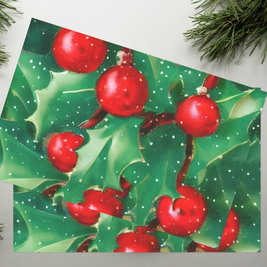 Weihnachtsgrün und Rote Beeren Seidenpapier
