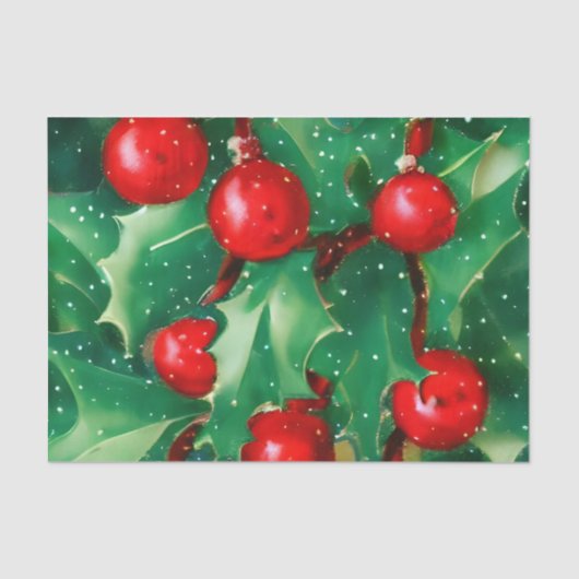 Weihnachtsgrün und Rote Beeren Seidenpapier (Vorderseite)