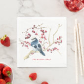 Weihnachtsgrün und Vogel - Personalisierter Urlaub Serviette (Beispiel)