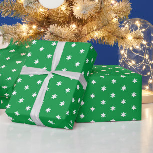 Weihnachtsgrün und Weiß-Schneeflocken-Sternenmus Geschenkpapier