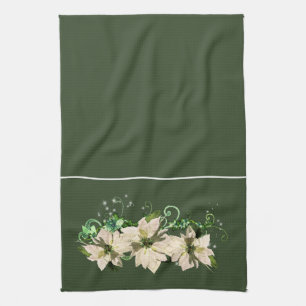 Weihnachtsgrün- und weiße Poinsettia-Küchenhandtuc Geschirrtuch