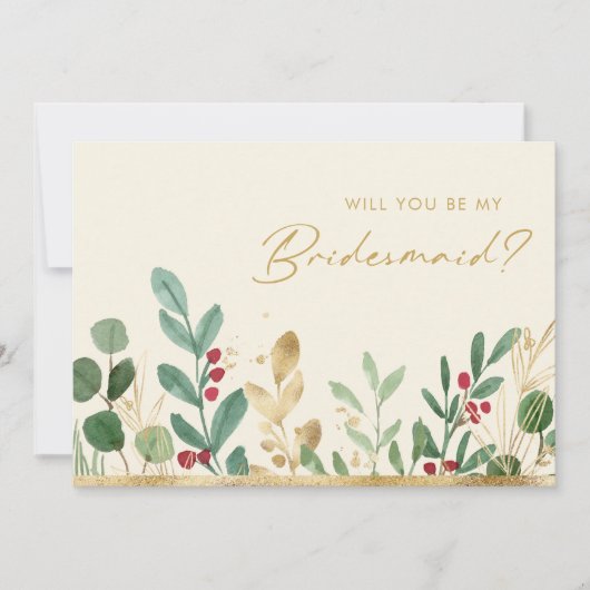 Weihnachtsgrün | Vorschlag für Creme Bridesmaid Einladung (Vorderseite)