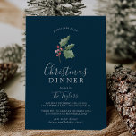 Weihnachtsgrün Weihnachtsessen | Marine Einladung<br><div class="desc">Dieses Weihnachtsgrün Weihnachts-Dinner blau Einladungskarte ist perfekt für einen einfachen Feiertag. Das Winterurlaubsdesign besticht durch einen sanften,  grünen,  hügeligen Zweig mit klassischen roten,  heiligen Beeren.</div>