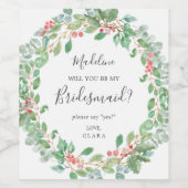 Weihnachtsgrün Wreath Bridesmaid Vorschlag Weinetikett (Einzelnes Label)