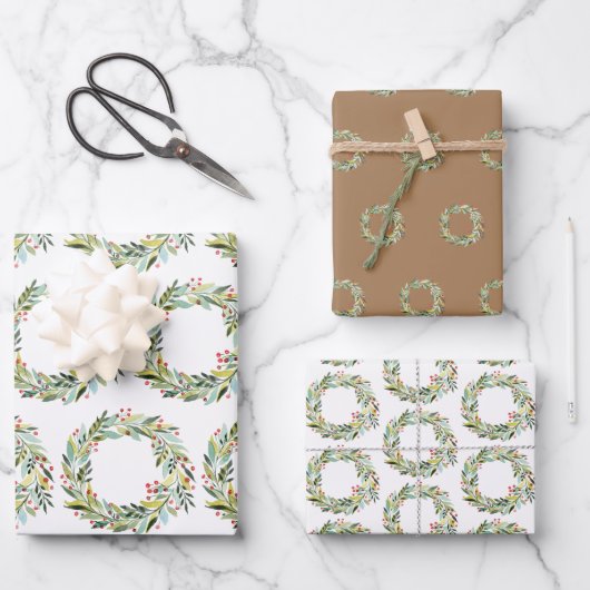 Weihnachtsgrün Wreath Holiday Geschenkpapier Set (Vorderseite)