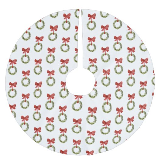 Weihnachtsgrün Wreath Red Bow Rustic Polyester Weihnachtsbaumdecke (Vorderseite)