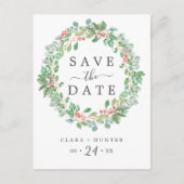 Weihnachtsgrün Wreath Save the Date Postcard Einladungspostkarte (Vorderseite)