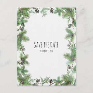 Weihnachtsgrün & Zapfen Winter Save The Date Ankündigungspostkarte