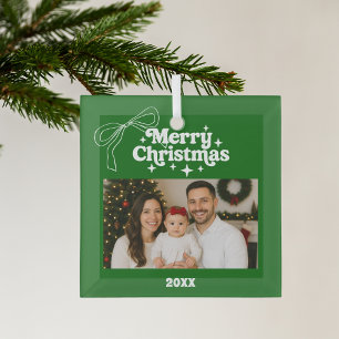 Weihnachtsgrüne Fotoschleife Doodle Ornament Aus Glas