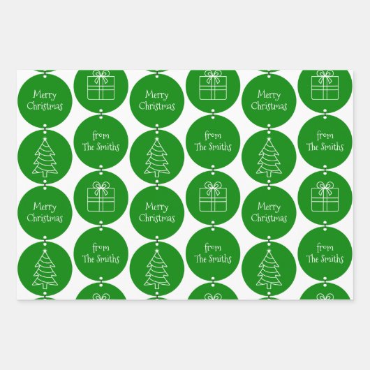 Weihnachtsgrüne Kreise Kundenname Geschenkpapier Set (Vorderseite)