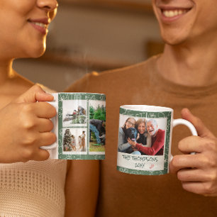 Weihnachtsgrüne Kritzeleien Mehrfach-Foto-Familien Kaffeetasse