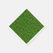 Weihnachtsgrüne Tannenzweige, Zapfen und rote Beer Serviette (Ecke)