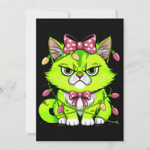 Weihnachtsgrüne wütende Katze Xmas-Lichter rosa Sc Feiertagskarte