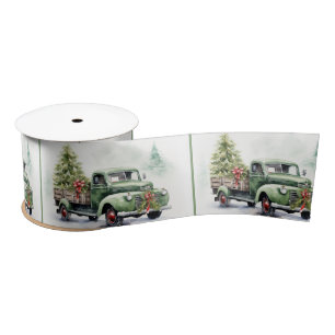 Weihnachtsgrüner Retro-LKW mit Baum Satinband