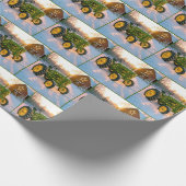 Weihnachtsgrüner Vintage-Traktor mit roter Scheune Geschenkpapier (Ecke)