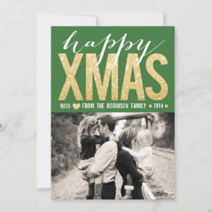 Weihnachtsgrünes GoldGlitter-Foto-flache Karte