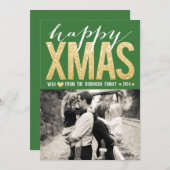 Weihnachtsgrünes GoldGlitter-Foto-flache Karte (Vorne/Hinten)