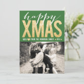 Weihnachtsgrünes GoldGlitter-Foto-flache Karte (Stehend Vorderseite)
