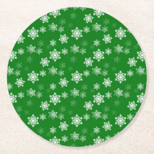 Weihnachtsgrünes Schneegestöber-Muster Runder Pappuntersetzer