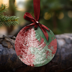 Weihnachtsgrunge   Rot Grün und Weiß XMas Tree Keramik Ornament