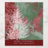 Weihnachtsgrunge | Rot Grün und Weiß XMas Tree Weinetikett (Einzelnes Label)