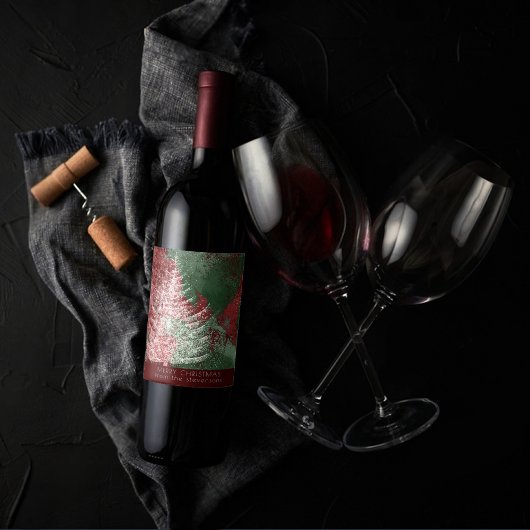 Weihnachtsgrunge | Rot Grün und Weiß XMas Tree Weinetikett