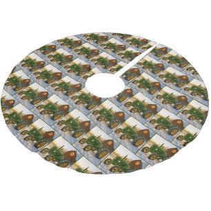 Weihnachtsgrüntraktor mit leuchtenden Lichtern Polyester Weihnachtsbaumdecke