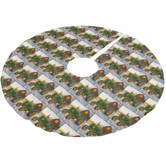 Weihnachtsgrüntraktor mit leuchtenden Lichtern Polyester Weihnachtsbaumdecke (Schrägansicht)