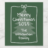 Weihnachtsgruß Custom Green Whimsical Doodle Weinetikett (Einzelnes Label)