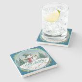 Weihnachtsgruß des Schneemanns Steinuntersetzer (Seitenansicht)