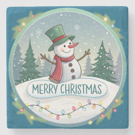 Weihnachtsgruß des Schneemanns Steinuntersetzer (Vorderseite)