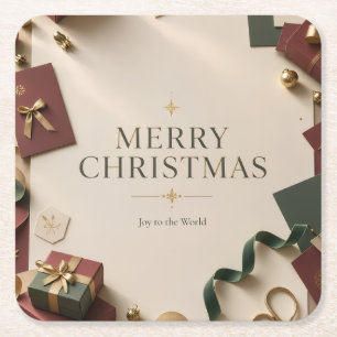 Weihnachtsgruß, elegante Geschenkverpackung Editor Rechteckiger Pappuntersetzer