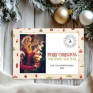 Weihnachtsgruß Familienfoto Nordpol Stempel Feiertagskarte