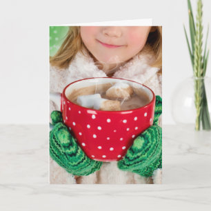 Weihnachtsgruß für kleines Mädchen mit Tasse heiße Karte