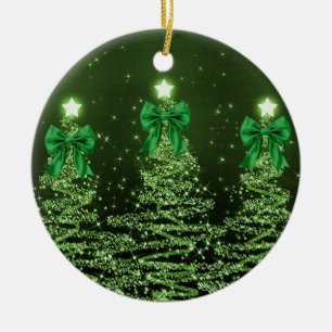 Weihnachtsgruß Grüne Weihnachtsbäume Schleifen Keramik Ornament