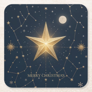 Weihnachtsgruß Himmlischer Mitternachtsstern Mond Rechteckiger Pappuntersetzer