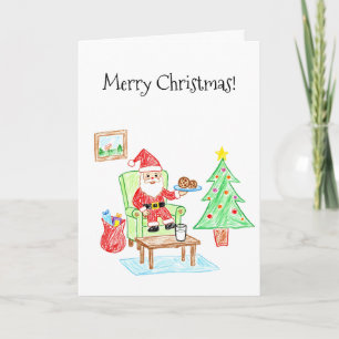 Weihnachtsgruß im Kunststil eines Kindes mit Santa Karte