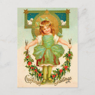 Weihnachtsgruß im Vintage-Stil - Kleines Mädchen Feiertagspostkarte