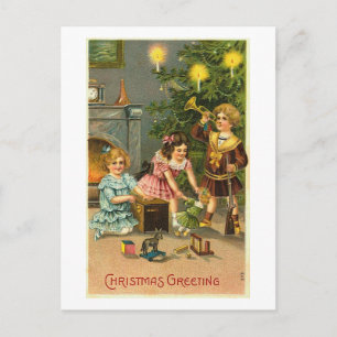 Weihnachtsgruß Kinder, Baum, Spielzeug Feiertagspostkarte