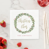 Weihnachtsgruß-Kranz Goldschrift personalisiert Serviette (Beispiel)