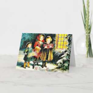 Weihnachtsgruß mit drei Personen, die caro singen Feiertagskarte