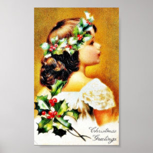Weihnachtsgruß mit einem Mädchen Poster