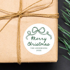 Weihnachtsgruß mit handgezeichneter grüner Schleif Runder Aufkleber