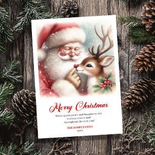 Weihnachtsgruß mit Vintage-Weihnachtsmann und Rudo Feiertagskarte