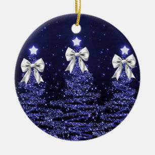 Weihnachtsgruß Navy Blue Weihnachtsbäume Silber Keramik Ornament