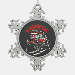Weihnachtsgruß vom Krampus Weihnachts Teufel  Schneeflocken Zinn-Ornament