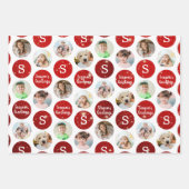Weihnachtsgrüße 6 Foto Monogram Red Sparkle Geschenkpapier Set (Vorderseite 3)