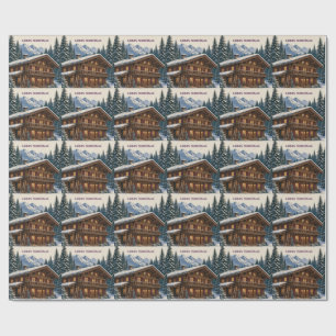 Weihnachtsgrüße Alpen-Winter Chalet Schnee Geschenkpapier