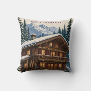 Weihnachtsgrüße Alpen-Winter Chalet Schnee Kissen