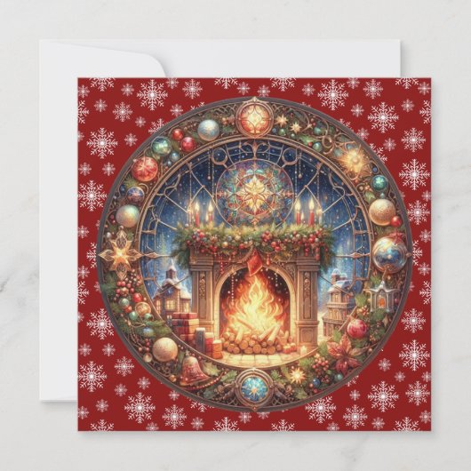 Weihnachtsgrüße am Kamin - Flat Card (Vorderseite)